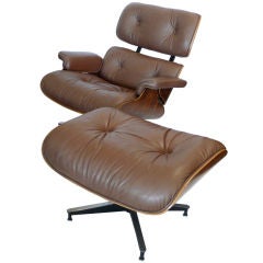 Original 1979 Eames 670 Lounge Chair & 671 Ottoman Camel Leather