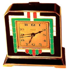 Vintage Rare Art Deco Sterling & Gilt Enamel Clock by Lemania