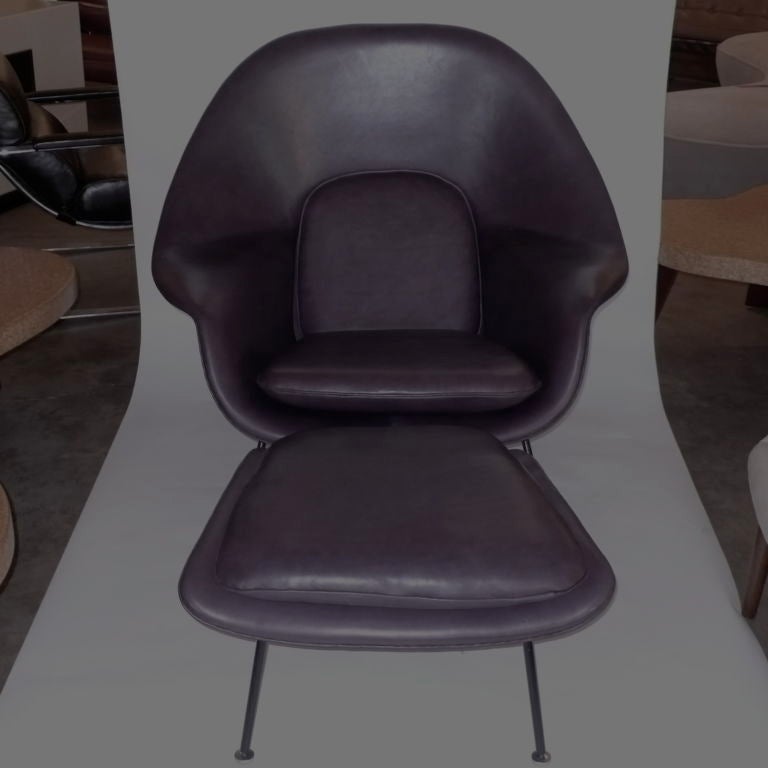 Vintage Eggplant Leather Eero Saarinen Womb Chair/Ottoman Knoll