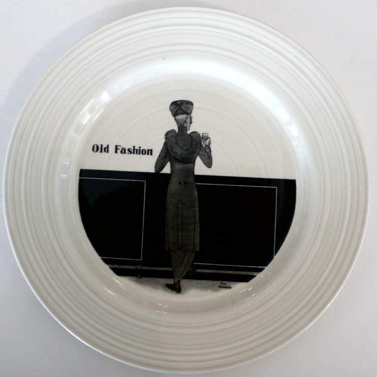 Set of 6 1930's Art Deco Cocktail Plates by Crown Ducal, England 3