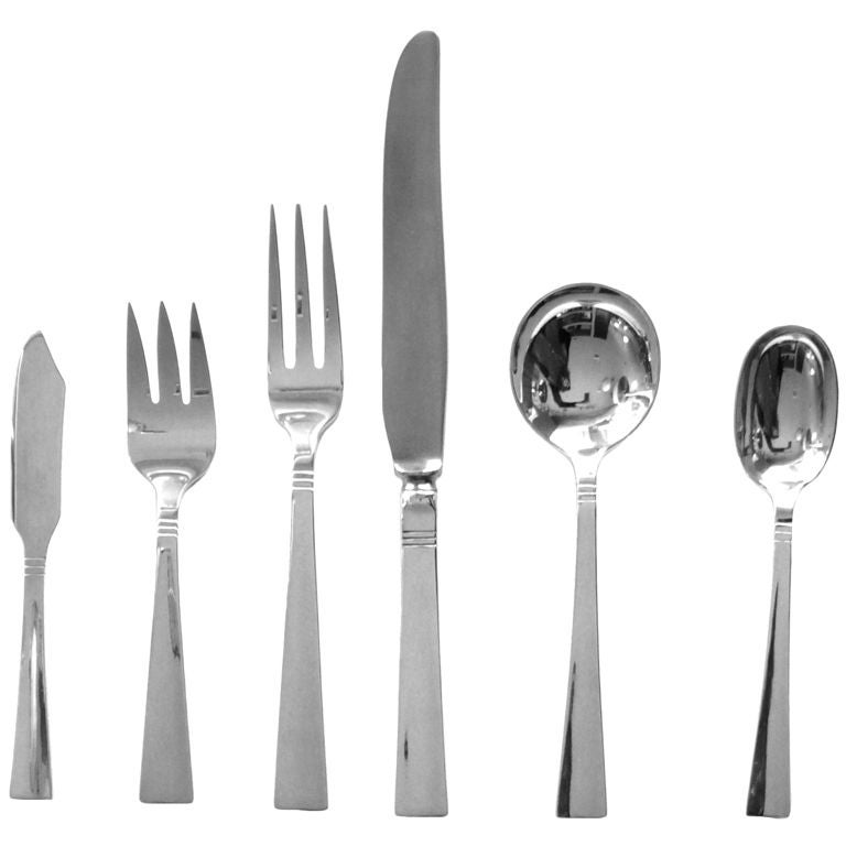 Allan Adler Handcrafted Sterling Flatware Service for 12 Sunset For Sale