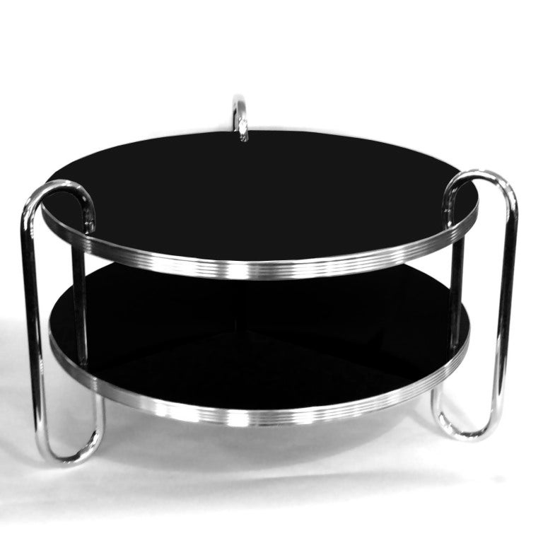 Streamline 1930's Chrome & Black Coffee Table by Royal Chrome
