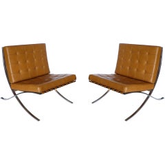 Pair of Knoll Original Mies Van Der Rohe Barcelona Chairs Label