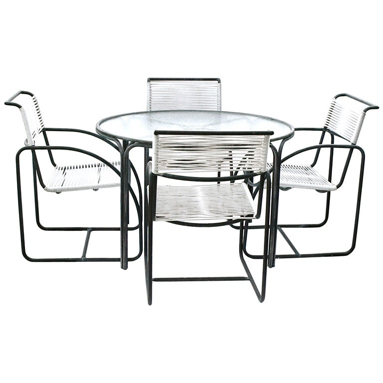 Walter Lamb Bronze Dining Table & 4 Matching Chairs For Sale