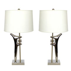 Pair of Biomorphic Table Lamps in Nickel & Brass