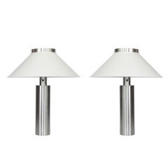 Pair of Large Satin Nickel Table Lamps by Nessen Studios 2
