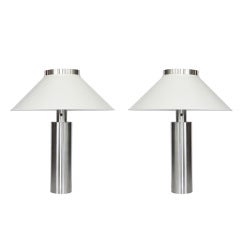 Pair of Large Satin Nickel Table Lamps by Nessen Studios