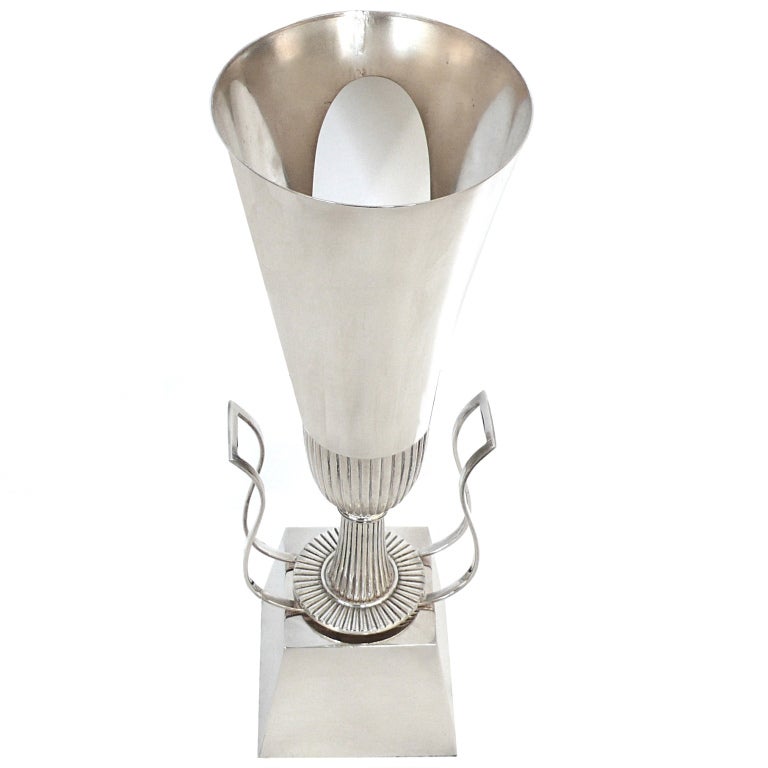 Pair of Silver Plated Table Torchiere Lamps by Tommi Parzinger