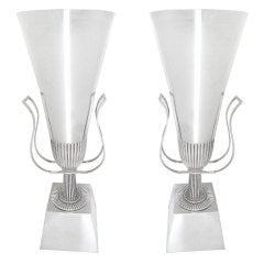 Pair of Silver Plated Table Torchiere Lamps by Tommi Parzinger