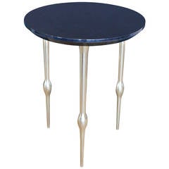 Blue Bird's-Eye Maple Veneer Side Table with White Gold Legs