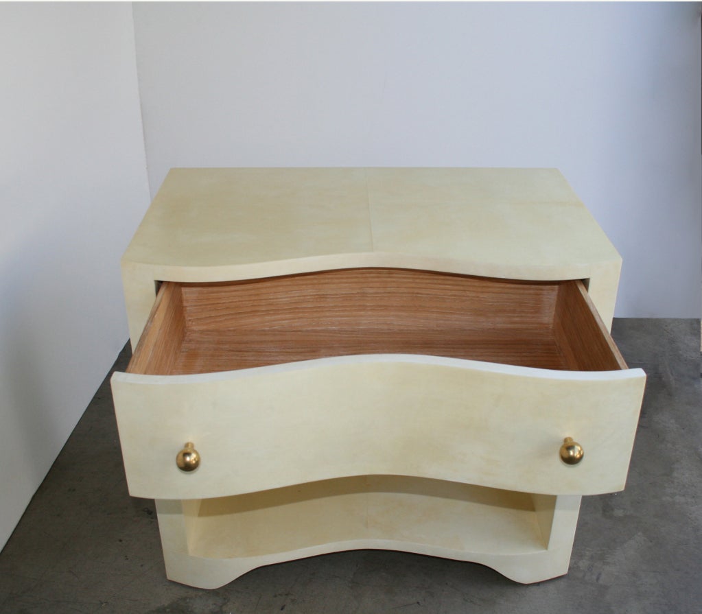 Contemporary Serpentine Nightstand  in Bleached Parchment
