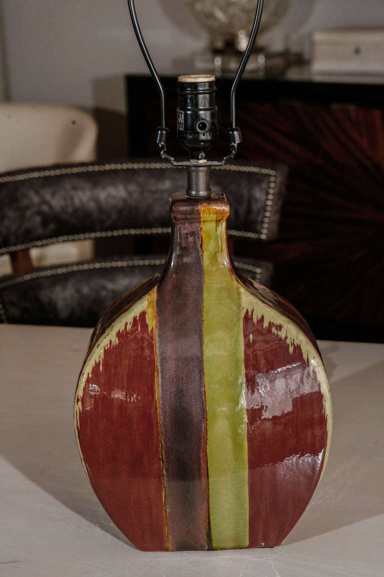 Glazed Pair of Multi-Color Ceramic Table Lamps
