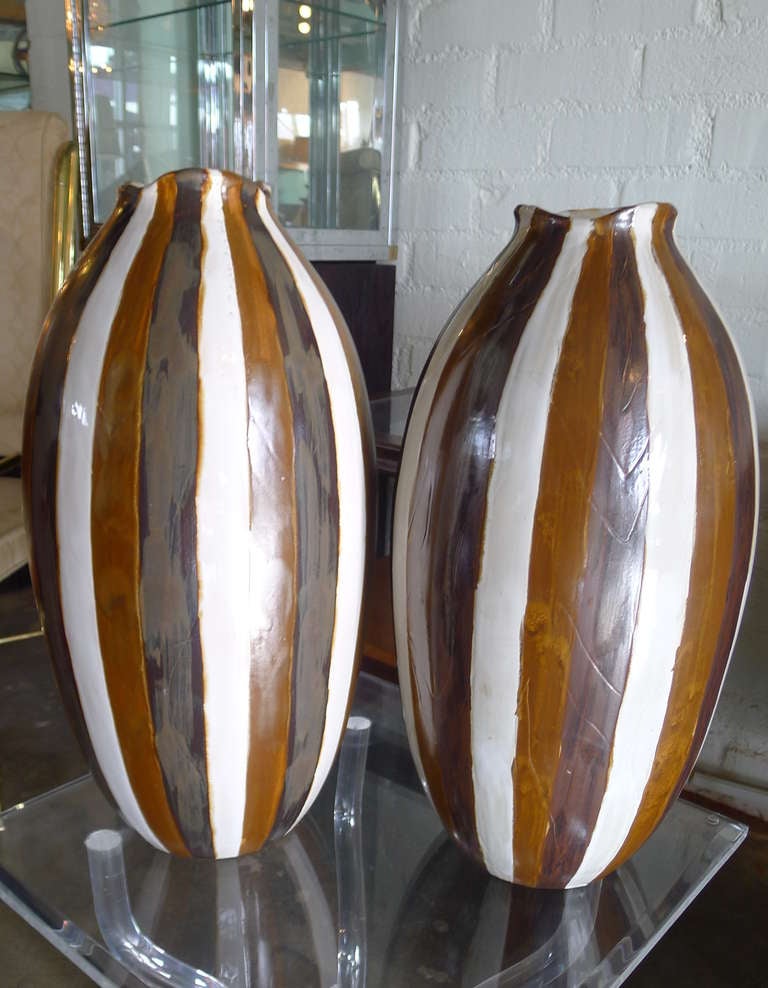 PAIR Tall Studio Pottery Vases at 1stdibs