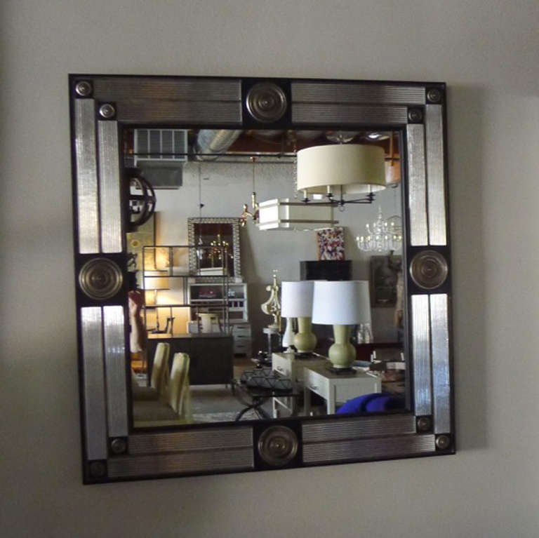 Paul Marra Medallion Mirror with Ribbed Glass For Sale 3