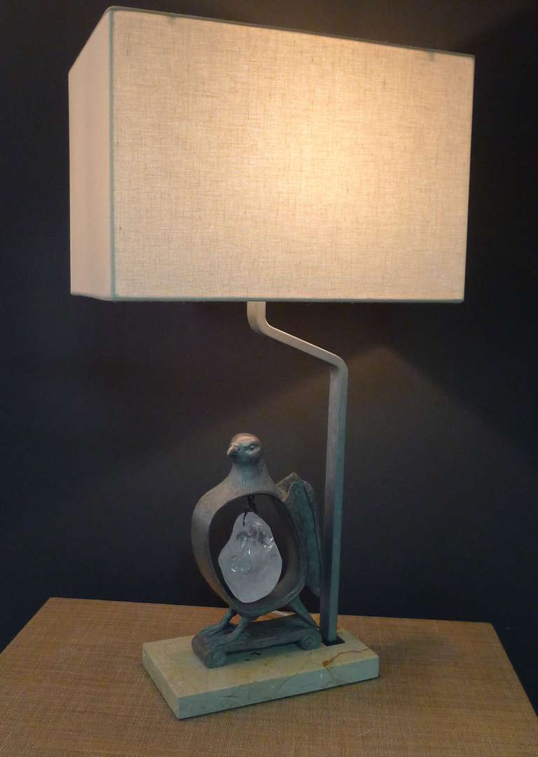 Paul Marra Cast Bronze Rock Dove Lamp in Silvered Bronze For Sale 2