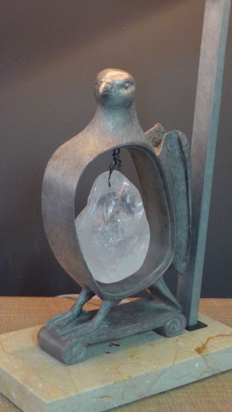 Paul Marra Cast Bronze Rock Dove Lamp in Silvered Bronze For Sale 1