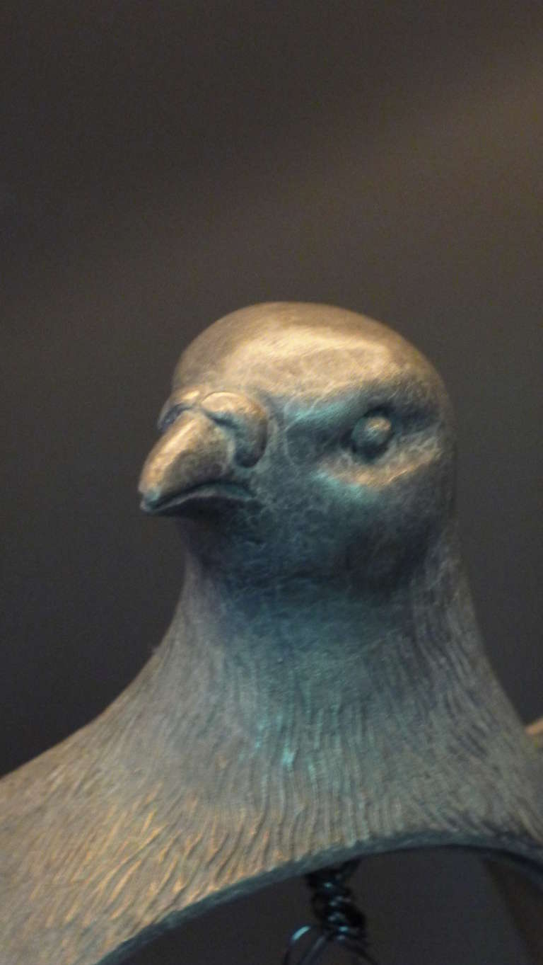 Paul Marra Cast Bronze Rock Dove Lamp in Silvered Bronze For Sale 3