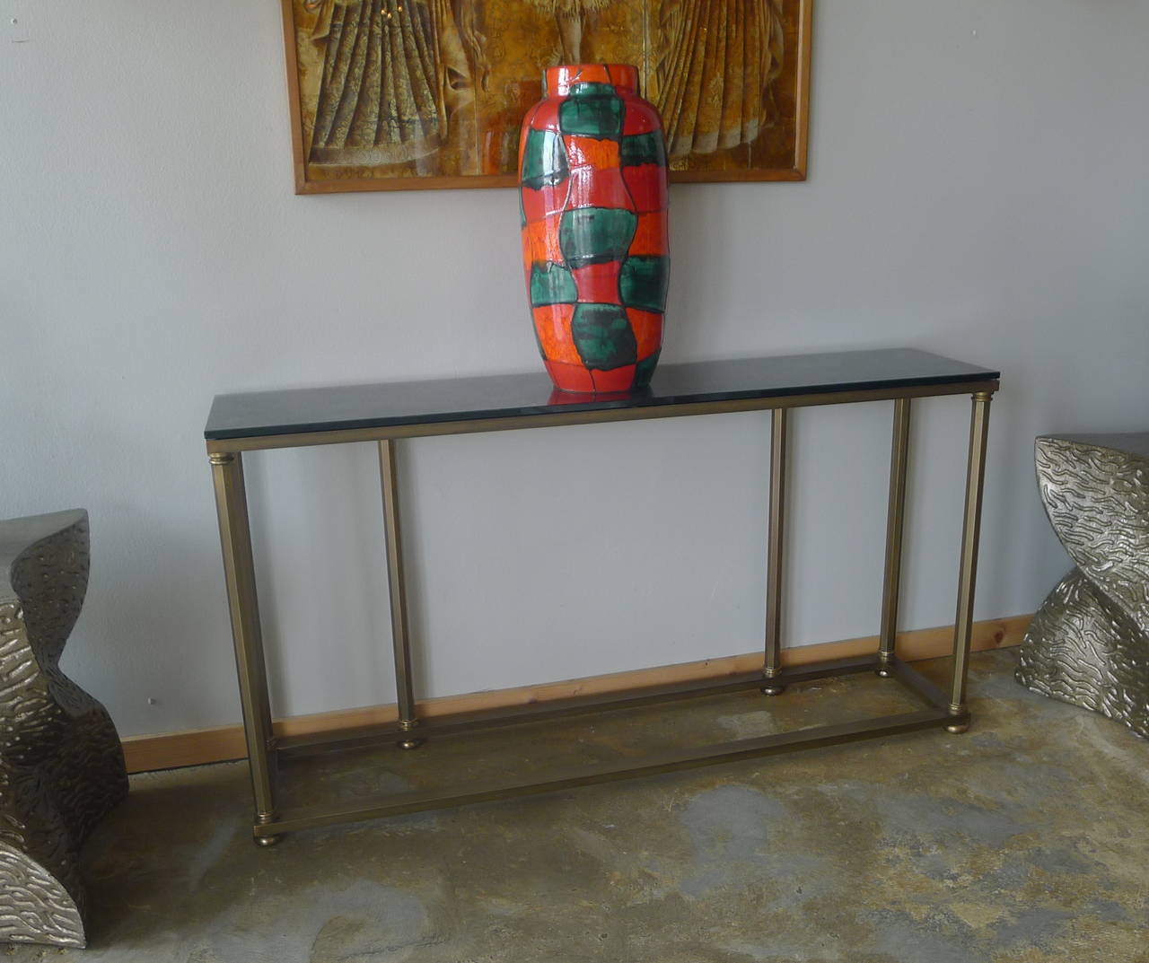 Mid-20th Century Brass Italian Console New Finish and Glass 5