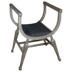 Paul Marra Distressed Fir Bench in Blue Horsehair 3