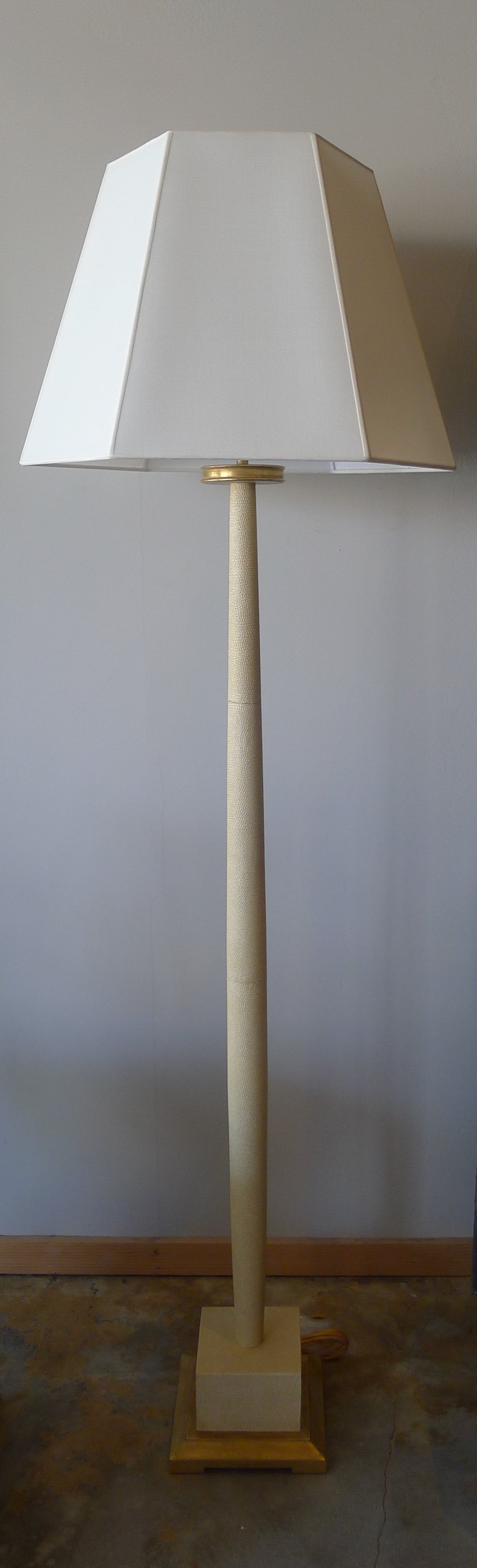 Gold Paul Marra Faux Shagreen Floor Lamp 1940s Inspired, Cream For Sale