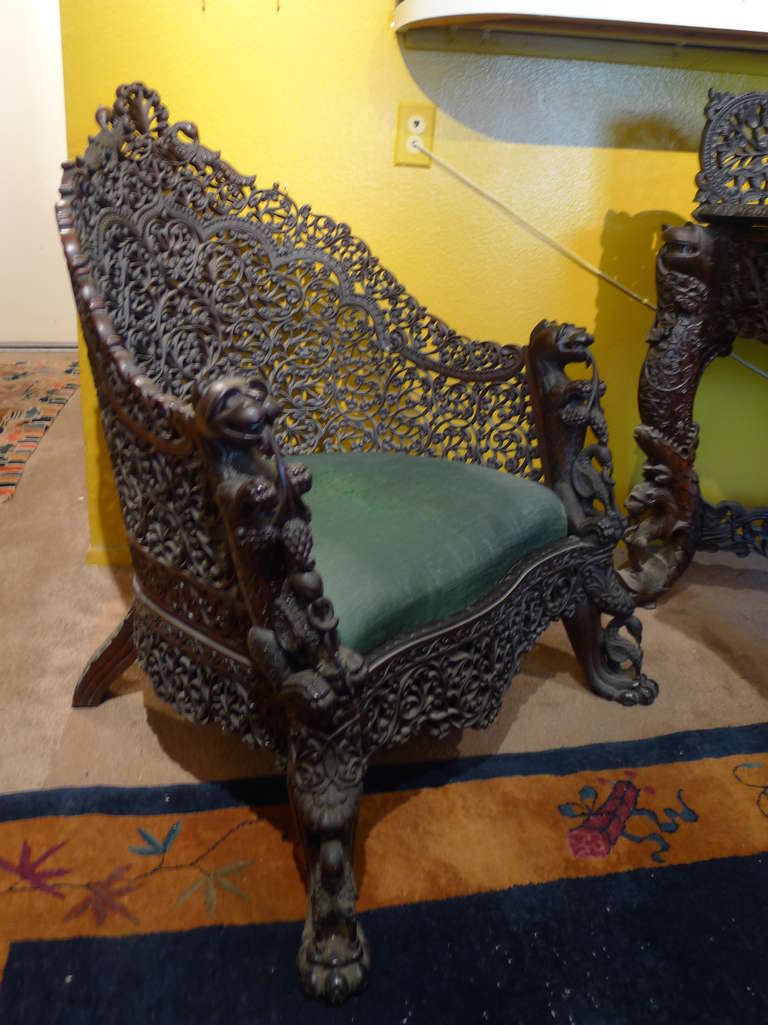 Intricately Hand-Carved Burmese Chair, 1880s In Good Condition In Los Angeles, CA