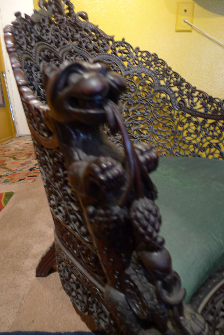 19th Century Intricately Hand-Carved Burmese Chair, 1880s