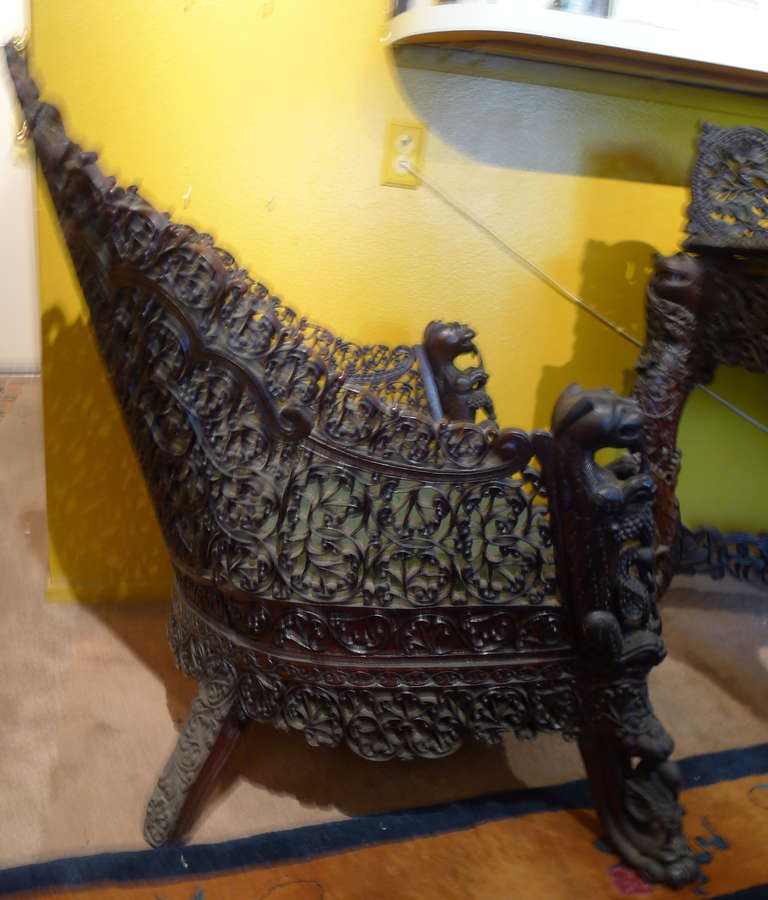 Intricately Hand-Carved Burmese Chair, 1880s 2