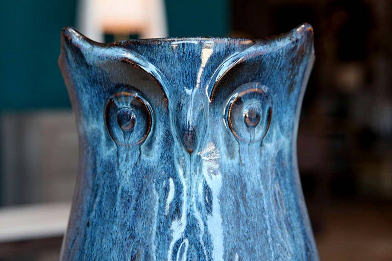 Tall Ceramic Owl Vase In Excellent Condition In Los Angeles, CA