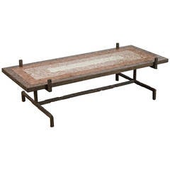 Brutalist Cocktail Table with Mid-Century Mosaic Tile Top