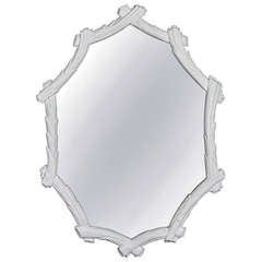 Vintage Faux Bois Mirror in White Gesso