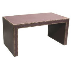 Large French Mid-Century Modern Studded Leather Desk in Style of Pierre Lottier 11