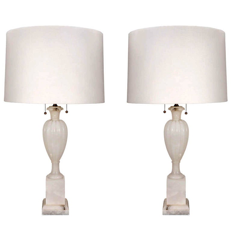 Pair of Italian Neoclassical Marble Table Lamps