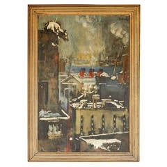 Oil Painting of Bear Overlooking Shipyard 7