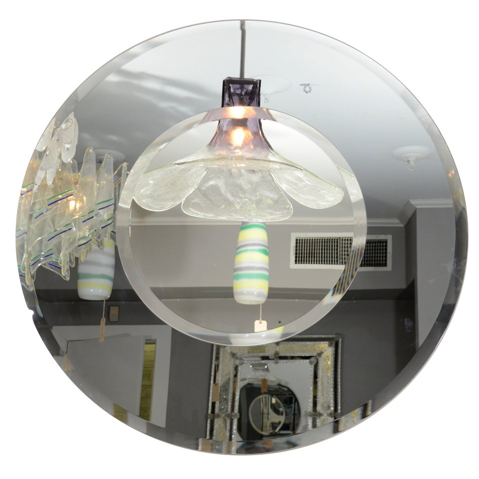 Round Beveled Mirror with Bold Smoke Glass Border