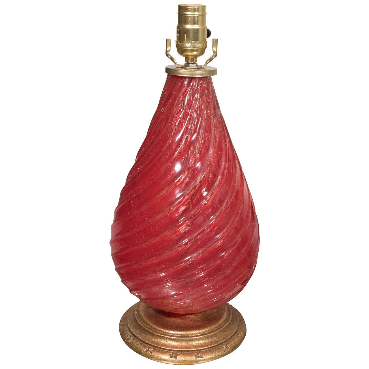 1950s Single Red Murano Glass Lamp For Sale at 1stdibs