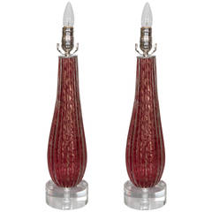 Pair of Red Murano Glass Lamps 8