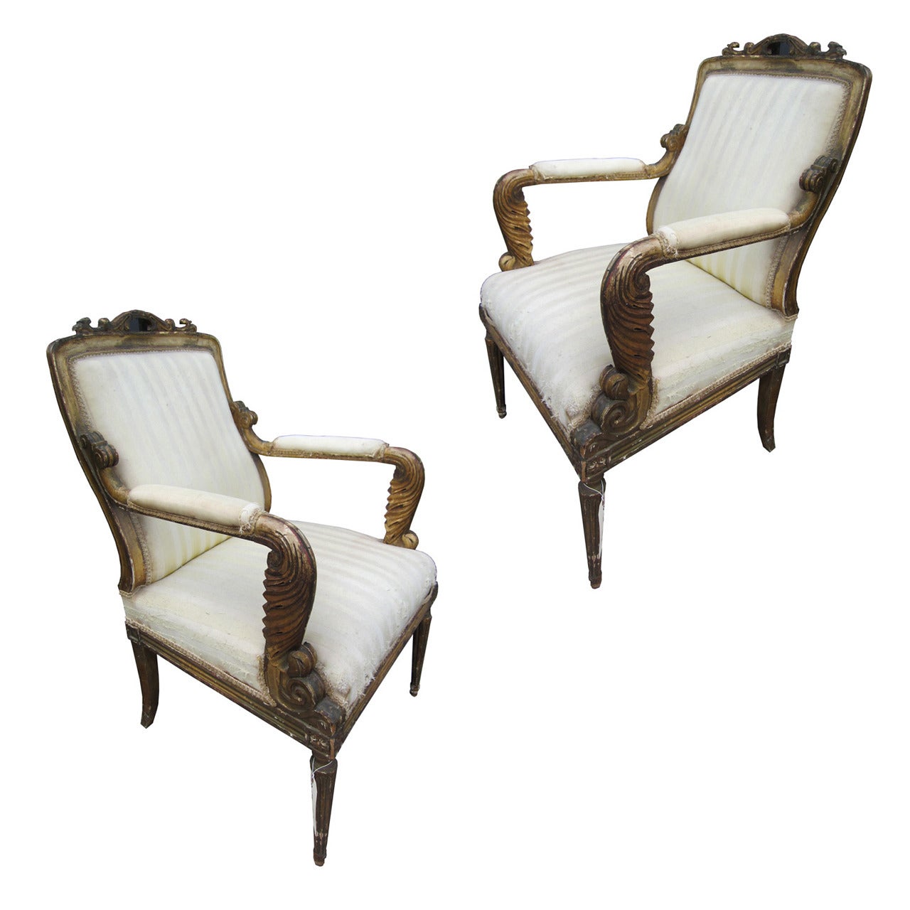 19th Century Pair of Carved Giltwood Armchairs, Probably Regency Period