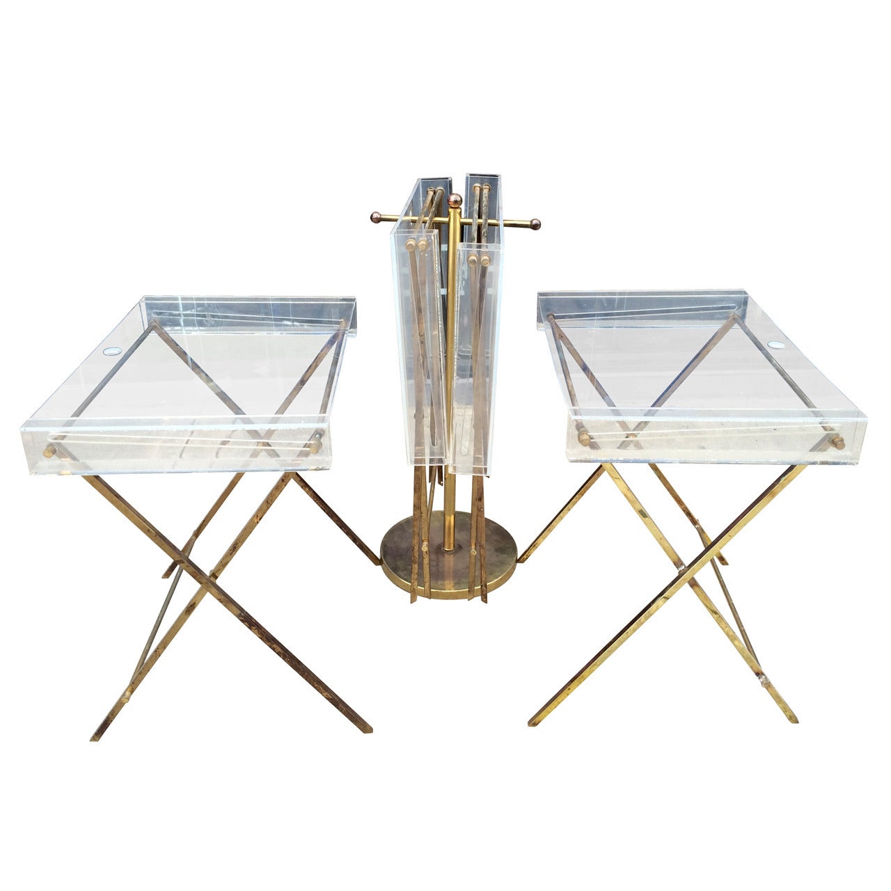 Charles Hollis Jones Clear Lucite and Brass Serving Trays For Sale