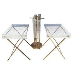 Retro Charles Hollis Jones Clear Lucite and Brass Serving Trays