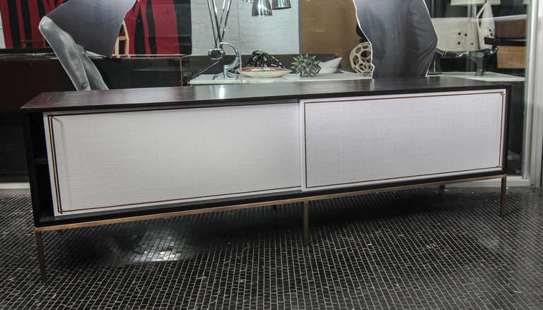 Ebony and Painted Cane Credenza with Antique Brass Base and Handles For Sale 4