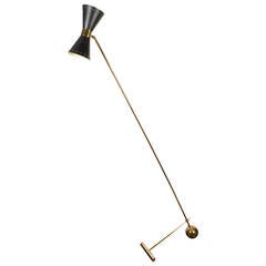 Italian Brass and Enameled Floor Lamp with Unusual Counterweight Design