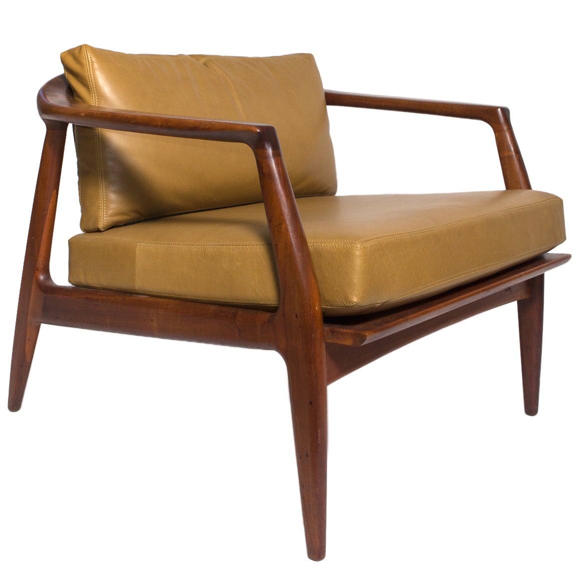 Milo Baughman Leather and Walnut Lounge Chair by Thayer Coggin, 1960s