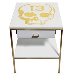 White Lacquered Bedside Tables with Gold Leafed Icons by Dylan Egon 9