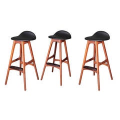 Set of Three Erik Buck Danish Modern Teak Bar Stools