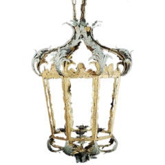 Vintage Large Louis XV Style Painted Tole Four-Light Lantern