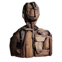 An Unsual Continental Wooden Bust of a Man