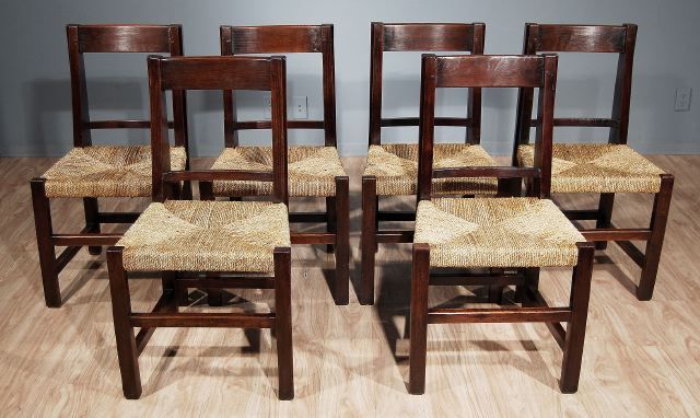 Set of Six Spanish Stained Oak Dining Chairs