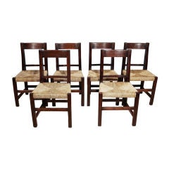 Set of Six Spanish Stained Oak Dining Chairs