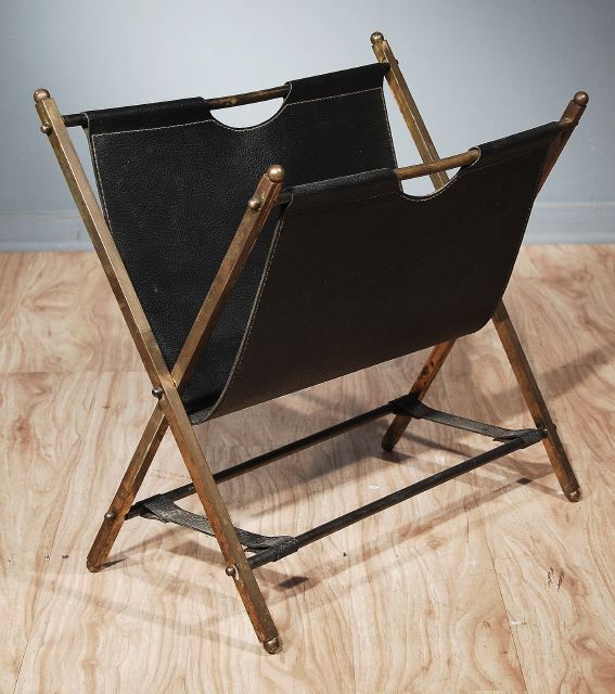 French Brass and Leather Book Rack