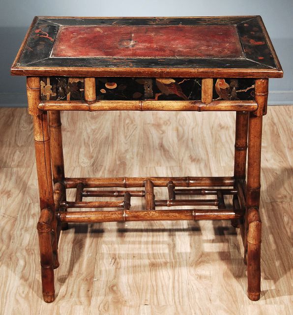 French A Napoleon III Lacquer and Bamboo Writing Table For Sale